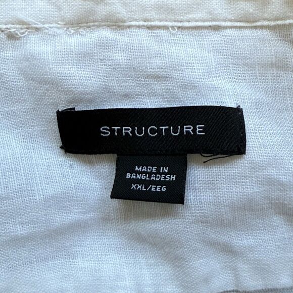 Vintage Structure Shirt Men XXL White Linen 90s Retro Travel Resort Breathable - Picture 9 of 11